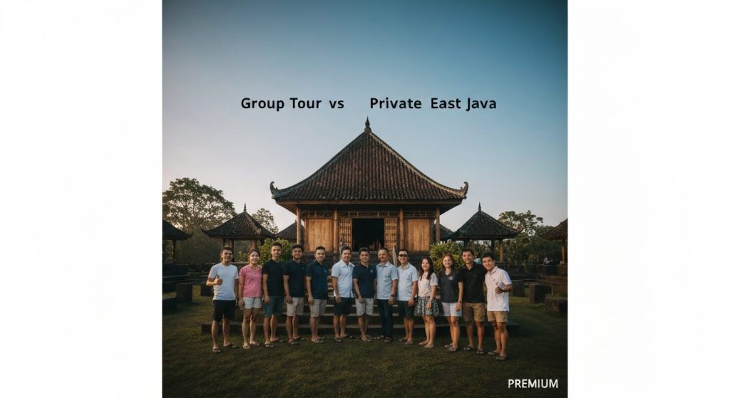 group tour vs private tour east java — Photorealistic editorial travel photograph relevant to: The honest, expert planni